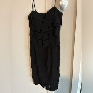 JS Collections sz4 Black Tiered Ruffle Midi Dress